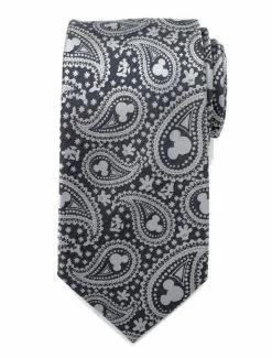 Cheapest 😀 Disney Mickey Mouse Gray Paisley Mens Tie 🔥