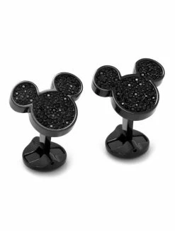 Hot Sale 🤩 Disney Mickey Mouse Stainless Steel Black Pave Crystal Cufflinks 👏