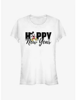 Best Sale 👏 Disney Mickey Mouse Happy New Year Text Classic 👧 Girls T-Shirt 👏