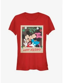 Best Sale 🛒 Disney Mickey Mouse And Minnie Mouse Holiday Polaroid Classic 👧 Girls T-Shirt 🌟