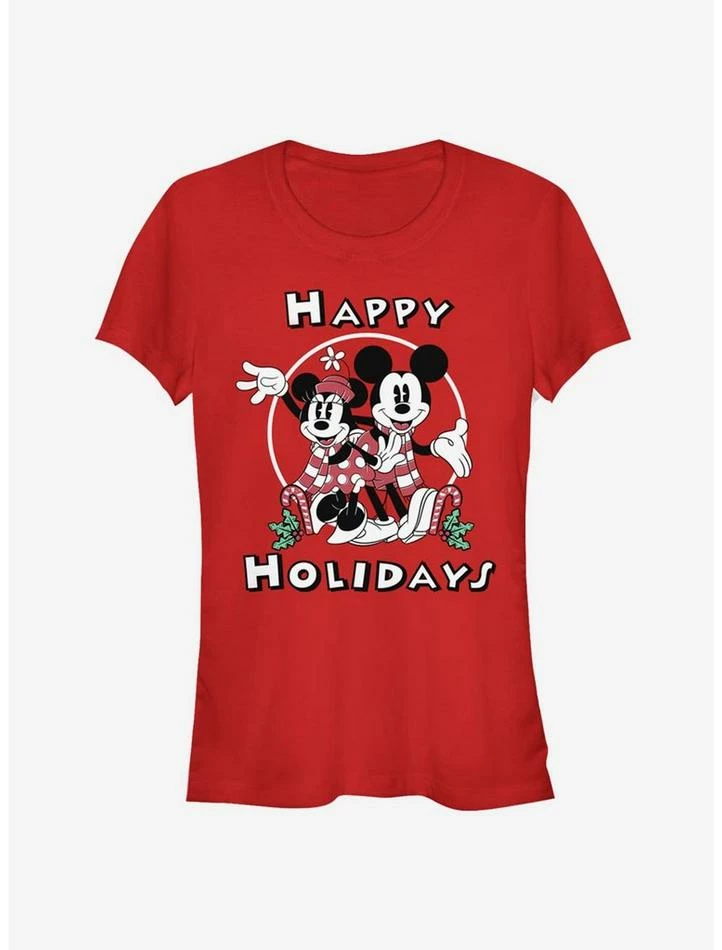Cheap π€© Disney Mickey Mouse And Minnie Mouse Happy Holidays Classic π§ Girls T-Shirt β€οΈ
