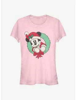Budget ✔️ Disney Mickey Mouse Vintage 🎁 Christmas Wreath Classic 👧 Girls T-Shirt 👍