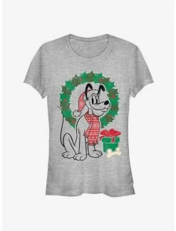 Top 10 🎁 Disney Pluto Holiday Wreath Outline Classic 👧 Girls T-Shirt 🔥