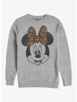 New ✔️ Disney Mickey Mouse Modern Minnie Face Leopard Sweatshirt ⌛