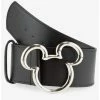 Best Sale ⭐ Disney Mickey Mouse Ears Silver Buckle Vegan Leather Belt ⌛