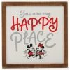 Hot Sale 😀 Disney Mickey Mouse Mickey & Minnie Happy Place Wood Framed Wall Decor 💯