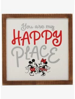 Hot Sale 😀 Disney Mickey Mouse Mickey & Minnie Happy Place Wood Framed Wall Decor 💯