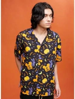 Hot Sale 👏 Our Universe Disney 🎃 Halloween Mickey Mouse Pumpkins Woven Button-Up ⌛