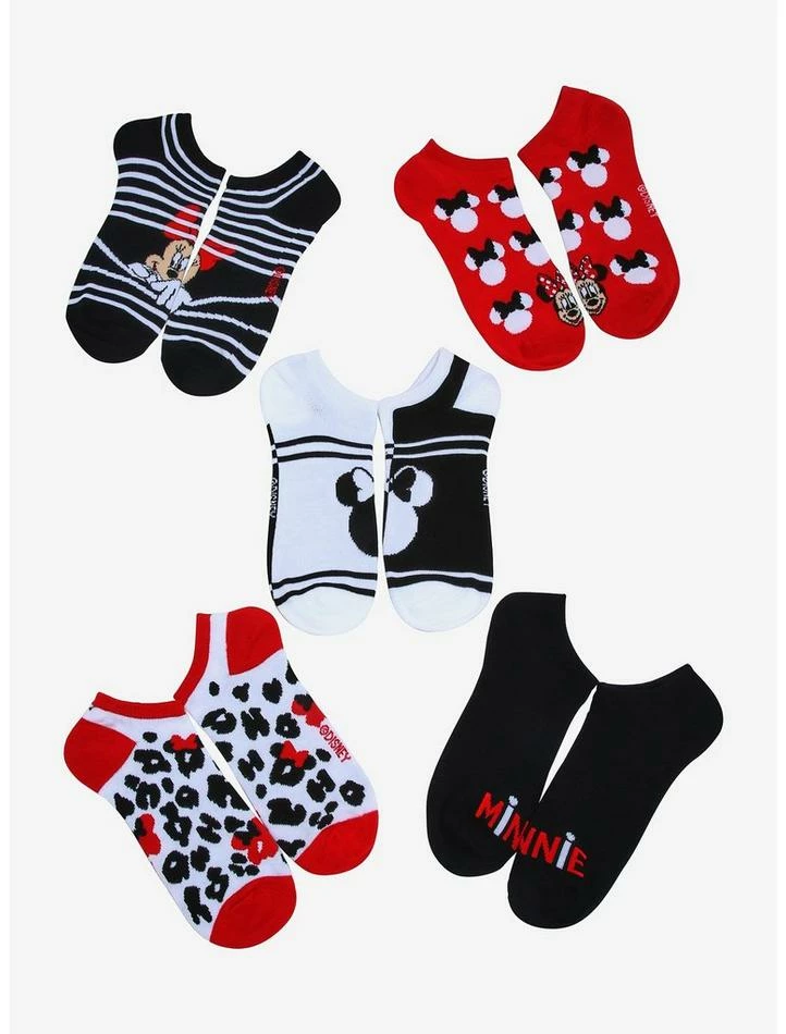 Discount β¨ Disney Minnie Mouse Red & Black No-Show 𧦠Socks 5 Pair π₯