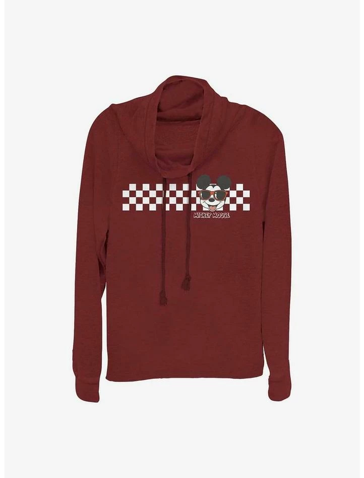 Discount 𧨠Disney Mickey Mouse Mickey Checkers π§ Girls Cowl Neck Long Sleeve Top π