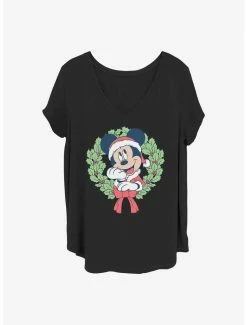 Promo 😉 Disney Mickey Mouse Mickey 🎄 Christmas Wreath 👧 Girls T-Shirt Plus Size ✔️