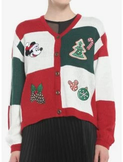Promo 🛒 Her Universe Disney Holiday Mickey Mouse Patchwork 👧 Girls Cardigan 🎁