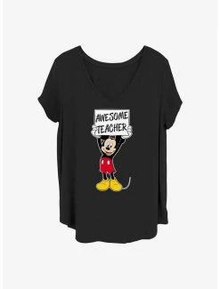 Hot Sale 🎉 Disney Mickey Mouse Mickey Awesome Teacher 👧 Girls T-Shirt Plus Size ✔️