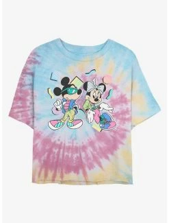 Hot Sale 👍 Disney Mickey Mouse 80's Minnie and Mickey Tie Dye Crop 👧 Girls T-Shirt ⭐
