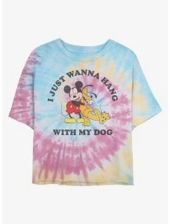 Cheap ❤️ Disney Mickey Mouse 🐕 Dog Lover Tie Dye Crop 👧 Girls T-Shirt 🛒