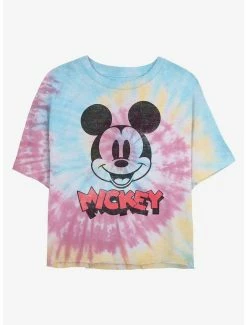 Promo 🌟 Disney Mickey Mouse Heads Up Tie Dye Crop 👧 Girls T-Shirt 🎁