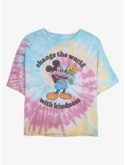 New 👏 Disney Mickey Mouse Kindness Tie Dye Crop 👧 Girls T-Shirt ✨