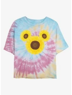 Best Sale 😍 Disney Mickey Mouse Mickey Sunflower Tie Dye Crop 👧 Girls T-Shirt ⌛