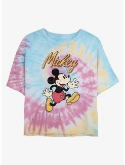Best Pirce 🔥 Disney Mickey Mouse Vintage Mickey Tie Dye Crop 👧 Girls T-Shirt 😉