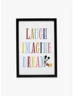 Brand new π Disney Mickey Mouse Colorful Laugh Imagine Dream Framed Wood Wall Decor β¨