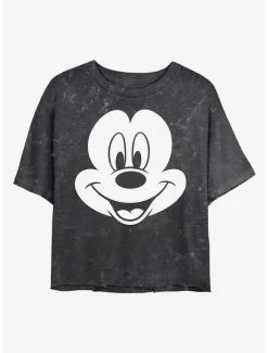 Wholesale 🔔 Disney Mickey Mouse Big Face Mickey Mineral Wash Crop 👧 Girls T-Shirt 👏