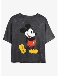 Best Pirce 💯 Disney Mickey Mouse Classic Mickey Mineral Wash Crop 👧 Girls T-Shirt 😀