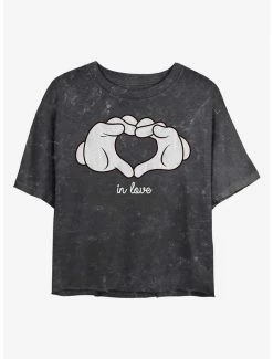 Deals 🎉 Disney Mickey Mouse Glove Heart Mineral Wash Crop 👧 Girls T-Shirt 🎉