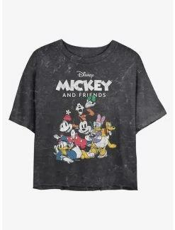Deals ✔️ Disney Mickey Mouse Mickey Friends Group Mineral Wash Crop 👧 Girls T-Shirt 🎁