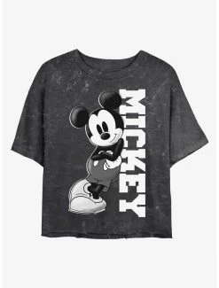 Cheapest 🔔 Disney Mickey Mouse Mickey Lean Mineral Wash Crop 👧 Girls T-Shirt 🎁