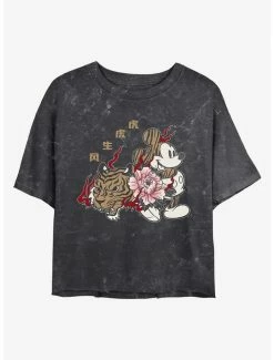 Discount ✔️ Disney Mickey Mouse New Year Mickey Mineral Wash Crop 👧 Girls T-Shirt 🧨