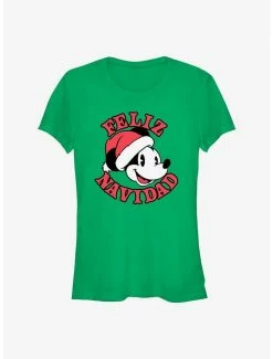 Outlet ✔️ Disney Mickey Mouse Feliz Navidad Merry 🎁 Christmas in Spanish 👧 Girls T-Shirt ✨