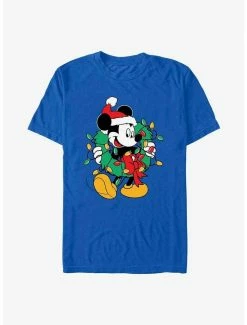 Discount 🔔 Disney Mickey Mouse Mickey Santa Wreath Lights T-Shirt ⭐