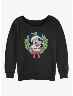 Best Sale 🛒 Disney Mickey Mouse 🎁 Christmas Wreath 👧 Girls Slouchy Sweatshirt 🔔