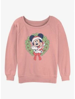 Discount 🧨 Disney Mickey Mouse 🎁 Christmas Wreath 👧 Girls Slouchy Sweatshirt 🧨
