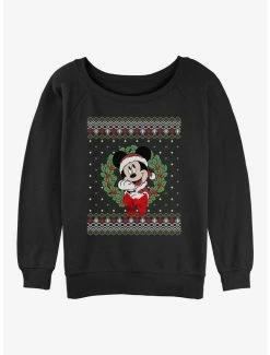 Best Sale ❤️ Disney Mickey Mouse Holiday Wreath 👧 Girls Slouchy Sweatshirt ✔️