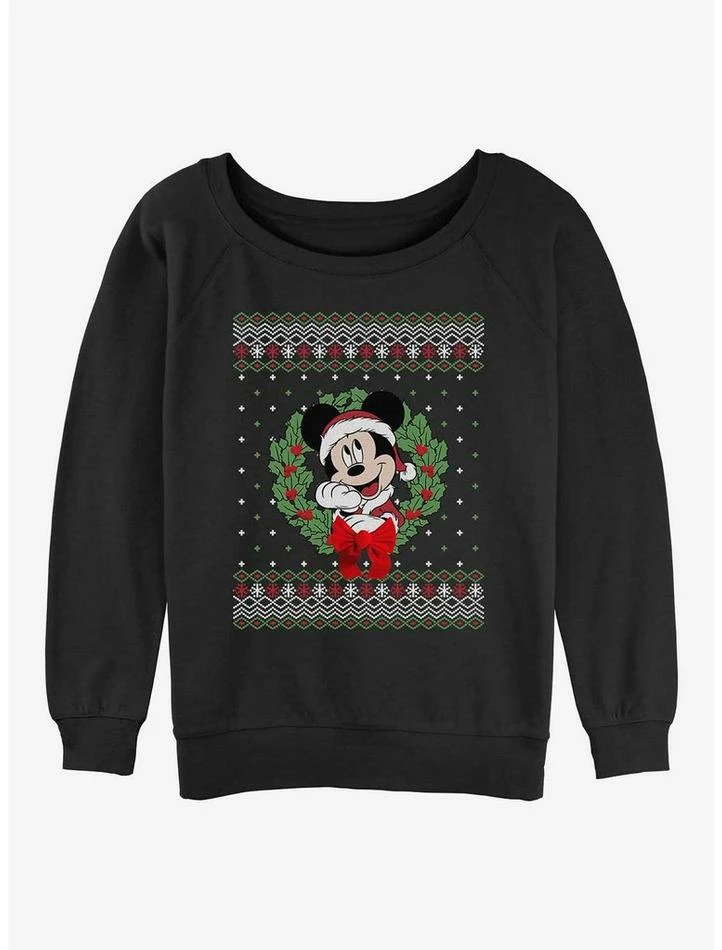 Best Sale β€οΈ Disney Mickey Mouse Holiday Wreath π§ Girls Slouchy Sweatshirt βοΈ