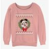 Discount 😍 Disney Mickey Mouse Holiday Wreath 👧 Girls Slouchy Sweatshirt 👍