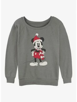 Best deal 🎉 Disney Mickey Mouse Santa Hat 👧 Girls Slouchy Sweatshirt 🥰