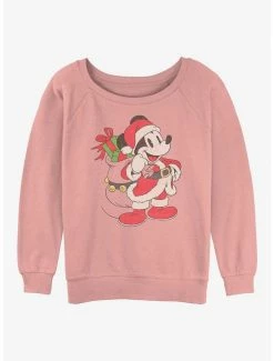 Hot Sale ✔️ Disney Mickey Mouse Santa Mickey 👧 Girls Slouchy Sweatshirt 🧨