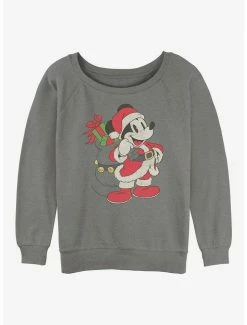 Promo 🥰 Disney Mickey Mouse Santa Mickey 👧 Girls Slouchy Sweatshirt 😀