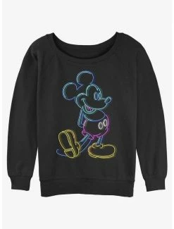 Budget ✔️ Disney Mickey Mouse Neon Mickey 👧 Girls Slouchy Sweatshirt 🎉
