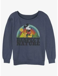 Discount ❤️ Disney Mickey Mouse Respect Nature 👧 Girls Slouchy Sweatshirt 🔔