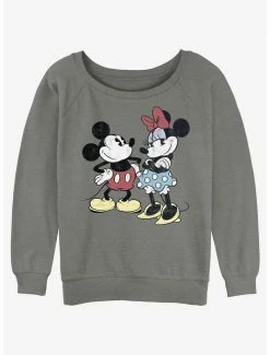 Deals 🤩 Disney Mickey Mouse Retro Couple 👧 Girls Slouchy Sweatshirt 🛒