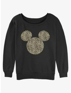 Best Pirce 🎉 Disney Mickey Mouse Animal Print Ears 👧 Girls Slouchy Sweatshirt ✔️
