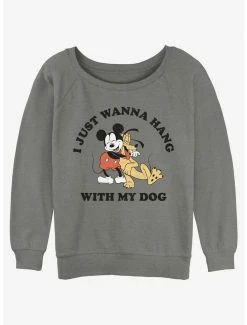 Buy ❤️ Disney Mickey Mouse 🦮 Dog Lover Mickey and Pluto 👧 Girls Slouchy Sweatshirt 🎉