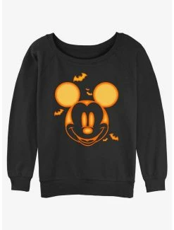 Hot Sale 🧨 Disney Mickey Mouse 🦇 Halloween Head 👧 Girls Slouchy Sweatshirt 🎁