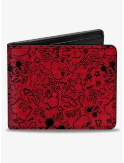 Best Pirce 😉 Disney Mickey Mouse Icon Doodles Collage Bifold Wallet 🔔