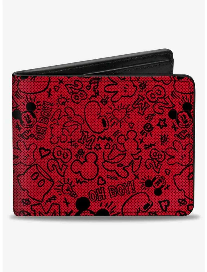 Best Pirce π Disney Mickey Mouse Icon Doodles Collage Bifold Wallet π