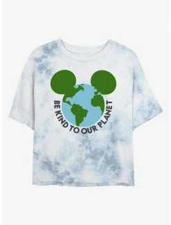 New ⌛ Disney Mickey Mouse Be Kind To Our Planet Tie-Dye 👧 Girls Crop T-Shirt 😀