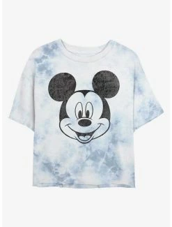 Promo 🌟 Disney Mickey Mouse Mickey Face Tie-Dye 👧 Girls Crop T-Shirt ❤️
